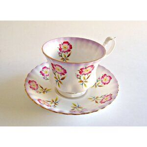 Royal Albert Tea Cup and Saucer Rose Pink Purple Flower Vintage Teacup